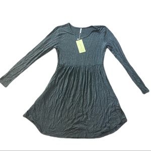 NEW LONGYUAN M Long Sleeve Dress Gray Swing Skirt A Line Comfy Skater Dresses